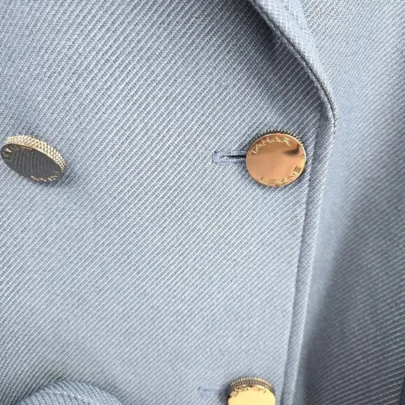 Tahari ASL 2 Belted Trenchcoat Coat Slate Blue Tie Midi Double Breasted Collared - Picture 6 of 12